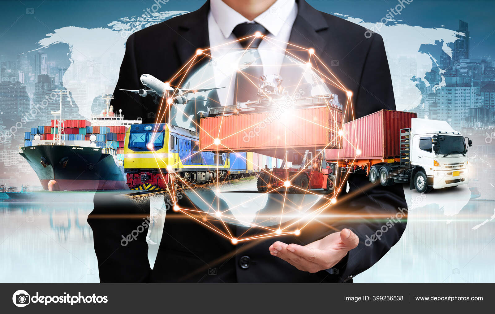 Businessman holding a digital globe